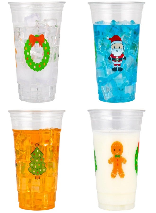 AimFun 50Pcs Christmas Plastic Cups Santa Wreath Tree Gingerbread Man Disposable Party Cup Winter Holiday 12oz Cold Clear Cups for Candy Beverage Drinking Snacks (50, Xmas) - Image 1